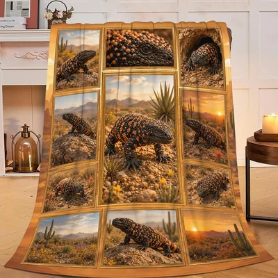 Gila Monster Desert Lizard Blanket: Photo Collage of Desert Reptiles