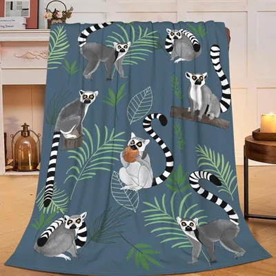 Lemurs in Tropical Leaves Blanket