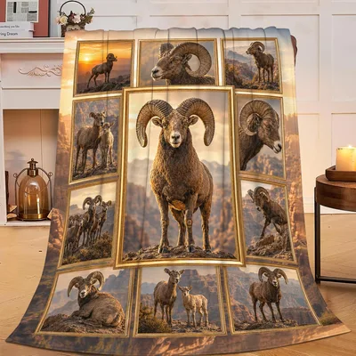 Bighorn Sheep Photo Collage Blanket: Wild Ram Artwork