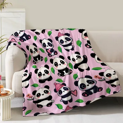 Cute Panda Pattern Blanket: Adorable Bears on Pink Background
