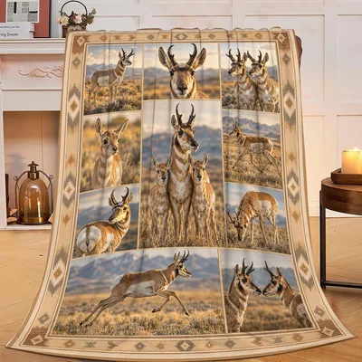 Pronghorn Wildlife Scene Blanket: Collage of Antelope Photos