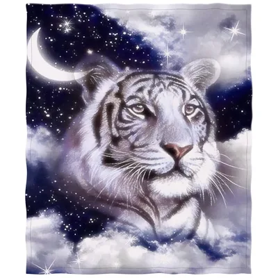 White Tiger Under Moon Blanket: Celestial Feline Art for Night Lovers