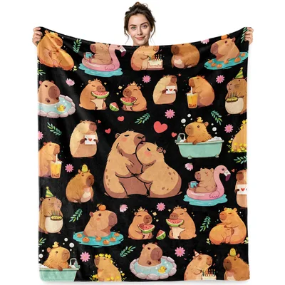 Cute Cartoon Capybara Pattern Blanket