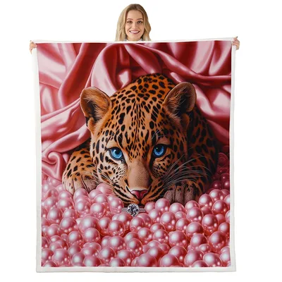 Leopard Face Among Pink Blanket: A Leopard Resting on Pearls