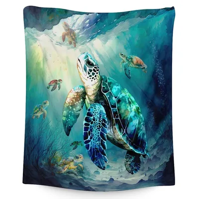 Sea Turtle Underwater Scene Blanket: A Vibrant Marine Life Print