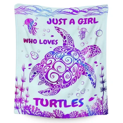 Just a Girl Blanket: Purple Turtle Art for Ocean Lovers