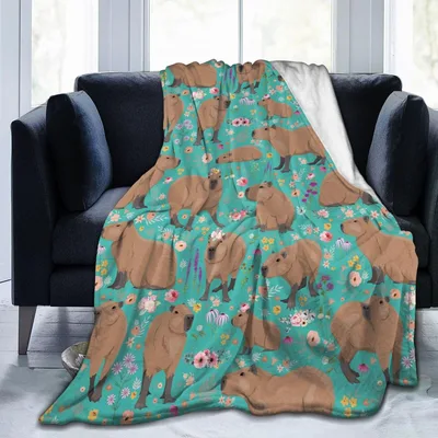 Capybara Pattern with Flowers Blanket: Cute Floral Capybara Design