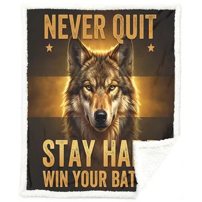 Never Quit Wolf Motivational Blanket for Baseball Fans