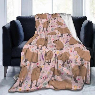 Capybara Pattern on Pink Blanket featuring illustrated brown capybaras