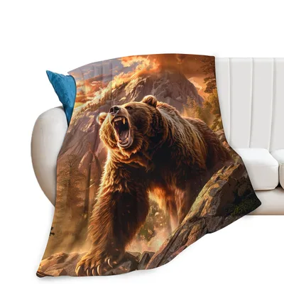Roaring Brown Bear Blanket: Wild Grizzly Art for Nature Lovers