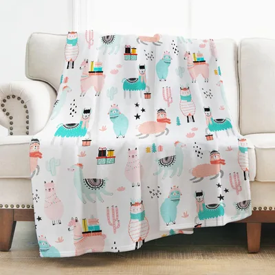 Llamas and Cactus Pattern Blanket: Cozy Flannel with Cute Animal Print