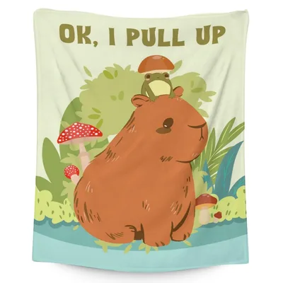 Capybara Pulling Up Mushroom Blanket: A Calm Animal Design