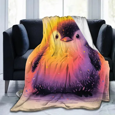 Cute Baby Bird Gradient Blanket: Rainbow Penguin Fluff Design