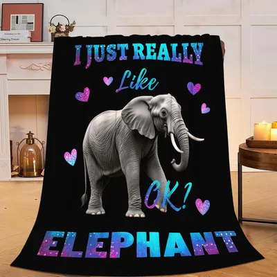I Just Really Like Elephants Blanket: Galaxy Text and Elephant Art