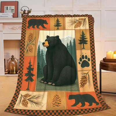 Cabin Black Bear Pine Blanket: Cozy Forest Art for Nature Lovers
