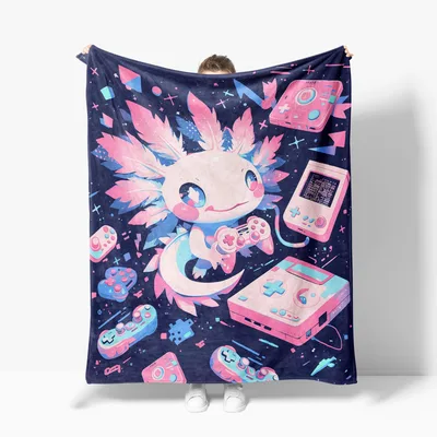 Cute Axolotl Pattern Blanket: Retro Gaming and Pixel Art Design