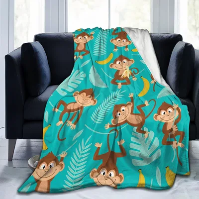 Monkeys and Bananas Palm Blanket: Playful Jungle Throw for Kids