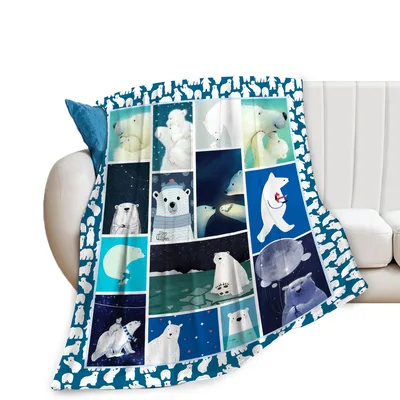 Polar Bear Night Panels Blanket features a cozy collage