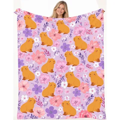Capybara Pattern with Flowers Blanket No. 2 – Capybara Pattern