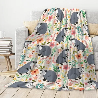 Possums on Floral Background Blanket: Opossum Art for Nature Lovers