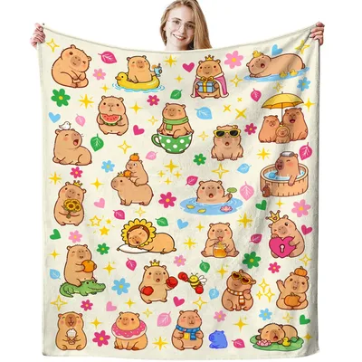 Cute Capybara Pattern Blanket features cartoon capybaras