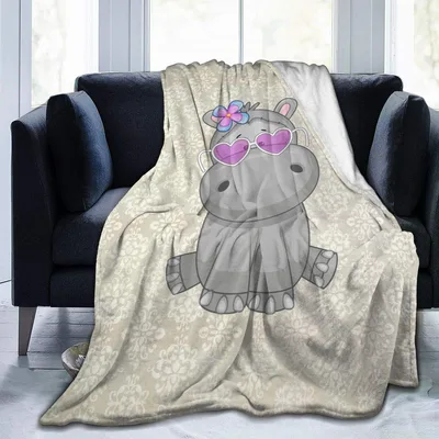 Hippo with Heart Glasses Blanket: Cute Hippo with Pink Sunglasses