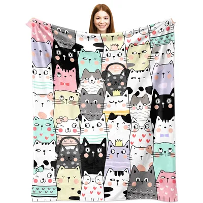 Cute Cartoon Cats Pattern Blanket