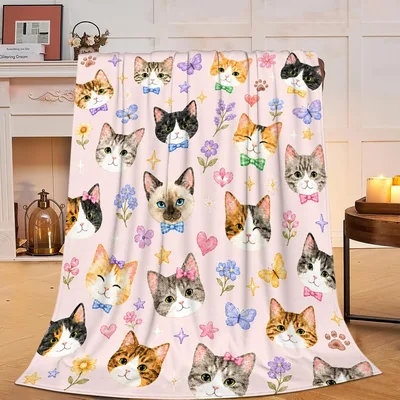 Cute Cats with Flowers Blanket: A Watercolor Feline Pattern
