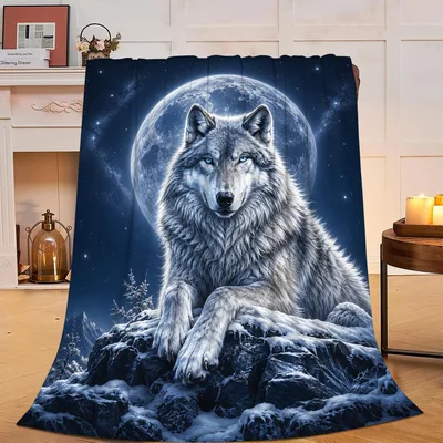 Wolf on Snowy Mountain Blanket: Wild Wolf Art for Nature Lovers