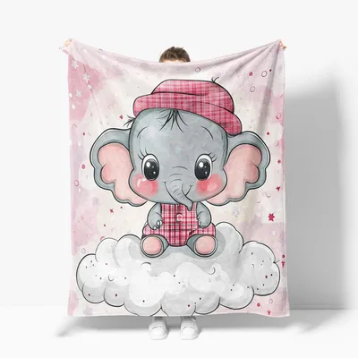 Cute Elephant Wearing Plaid Blanket featuring a gray elephant
