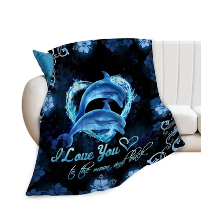 I Love You to the Moon Blanket with Dolphins