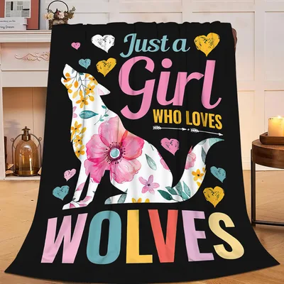 Just a Girl Who Loves Wolves Blanket: Floral Wolf Silhouette Design