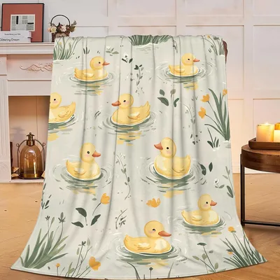 Yellow Ducks and Flowers Blanket: A Watercolor Pond Scene