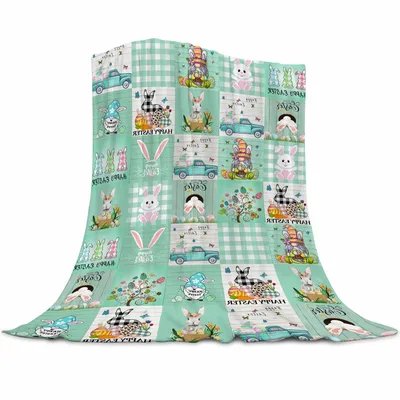 Easter Bunny Eggs Truck Blanket features a teal patchwork