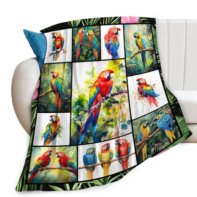 Colorful Macaws Watercolor Collage Blanket