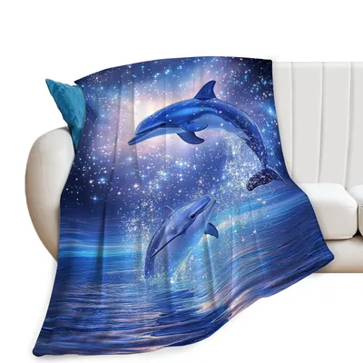 Starry Dolphins Ocean Night Blanket features two leaping