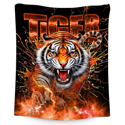 Roaring Tiger in Flames Blanket: Fierce Art for Bold Spaces