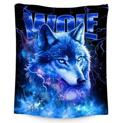 Blue Lightning Wolf Portrait Blanket