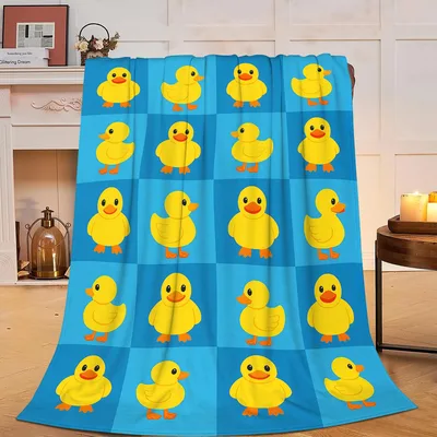 Yellow Ducks Blue Checks Blanket: Playful Rubber Duck Pattern