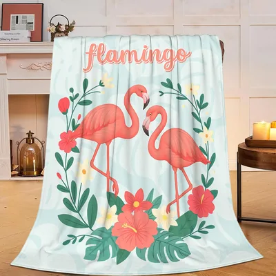 Pink Flamingos with Tropical Blanket: Flamingo Art and Floral Throw