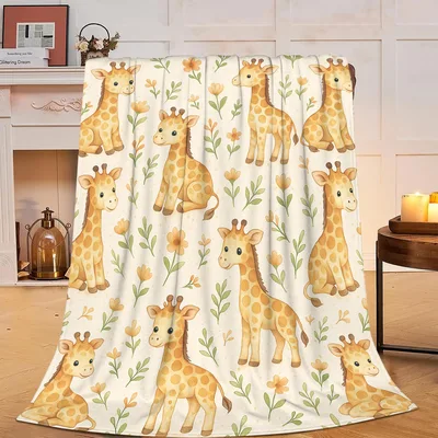 Giraffes and Leaves Pattern Blanket featuring cute cartoon giraffes
