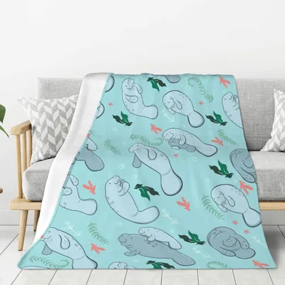 Manatees and Seaweed Pattern Blanket: Cute Sea Creature Design