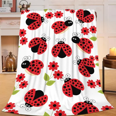 Red Ladybugs and Flowers Blanket featuring cute red beetles