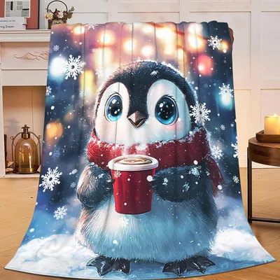 Cute Penguin with Hot Blanket: A Winter Holiday Throw Design