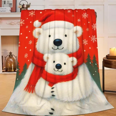 Polar Bears in Red Blanket: Festive Bear Design for Winter