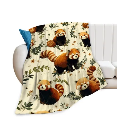 Red Pandas and Leaves Blanket: Cute Animal Pattern for Nature Lovers