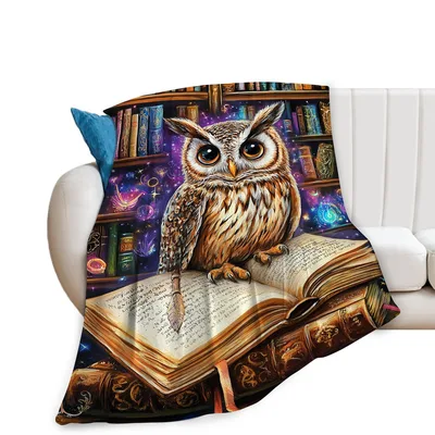 Owl Reading Magic Book Blanket for Fantasy Lovers