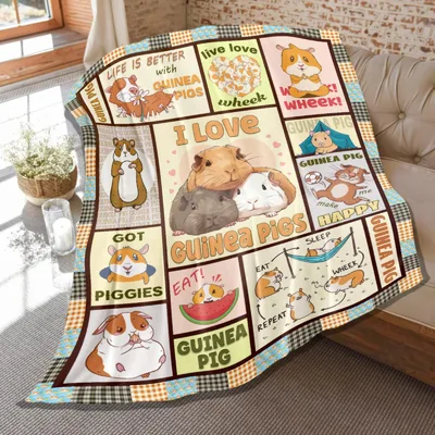 Guinea Pig Collage Pattern Blanket featuring cute cartoon guinea pigs