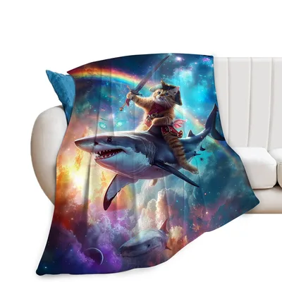 Cat Riding Shark Blanket: Pirate Cat on Galaxy Shark