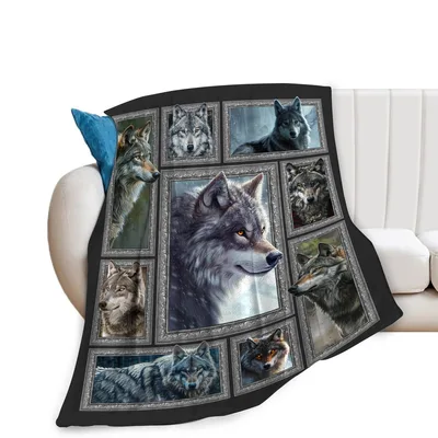 Wolves Wildlife Photo Collage Blanket: Framed Wolf Portraits